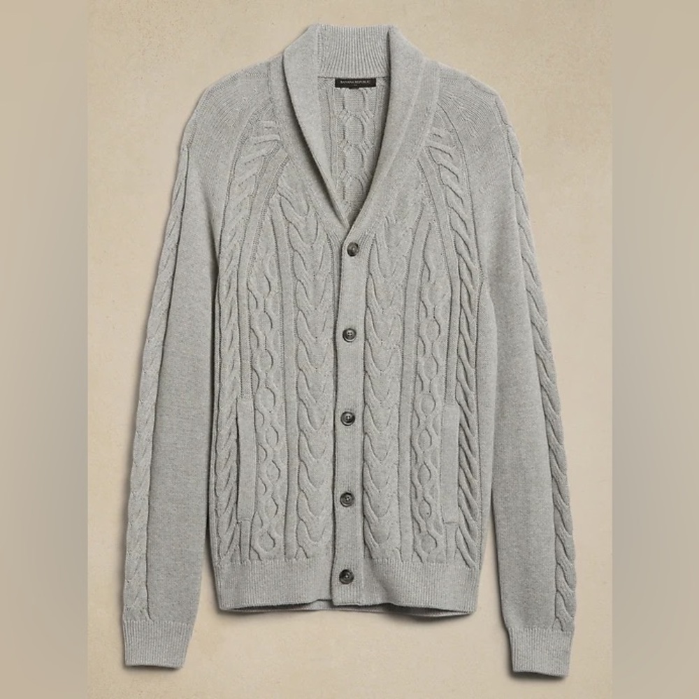 Banana Republic Cable Kit Fisherman Sweater Shawl Collar Button Front Size Med‎